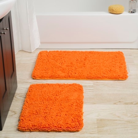 Hastings Home 2 Piece Memory Foam Shag Bath Mat - Orange 961643AZH